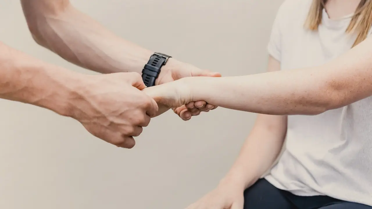 Fysiotherapeut die een arm behandelt