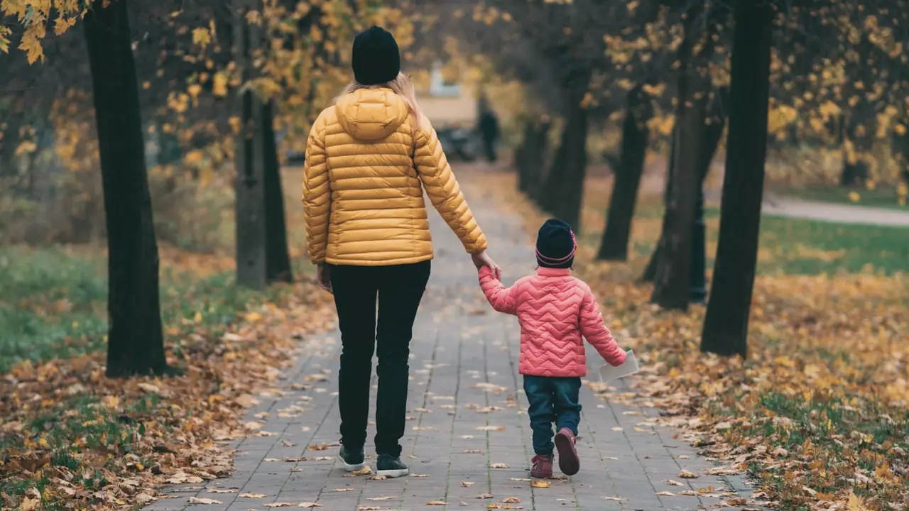 Ouder en kind wandelen door het park