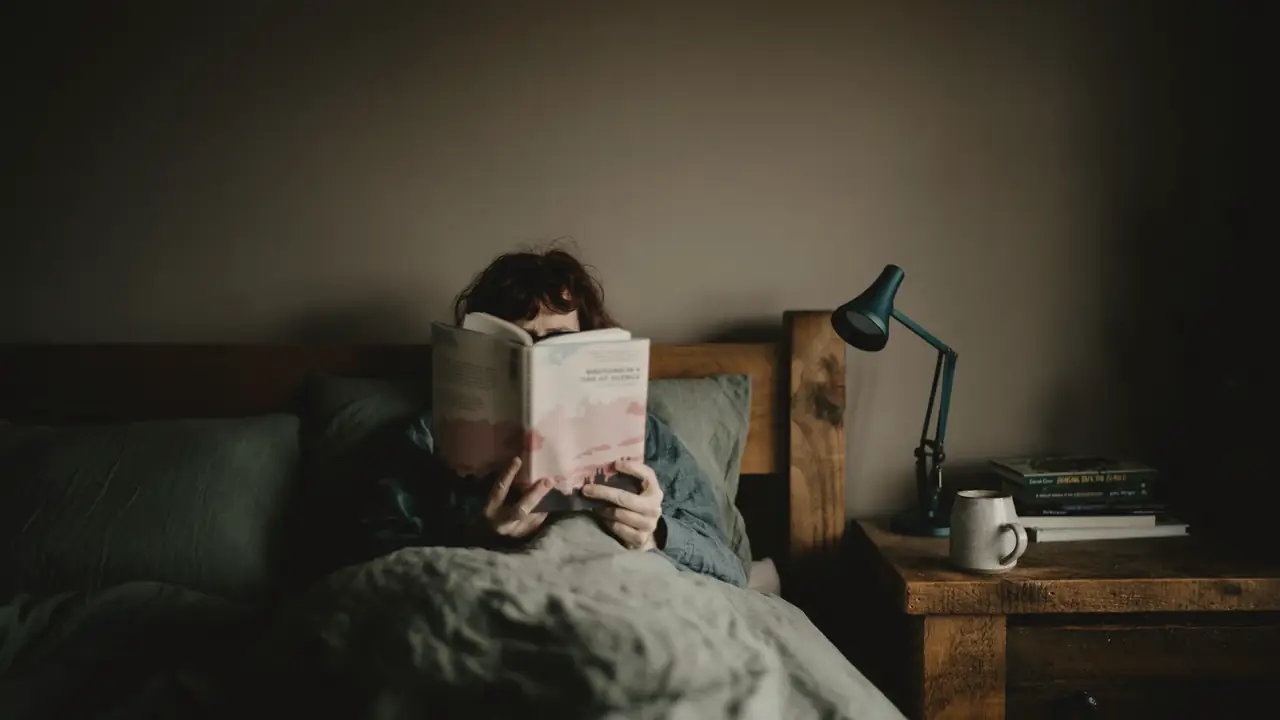 Iemand die in bed leest bij een lamp